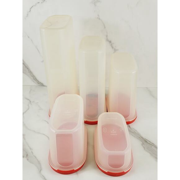 Tupperware Storage Container Set w/ Red Lid 2 Cups to 12 1/4 Cups USA x5 - Picture 3 of 16